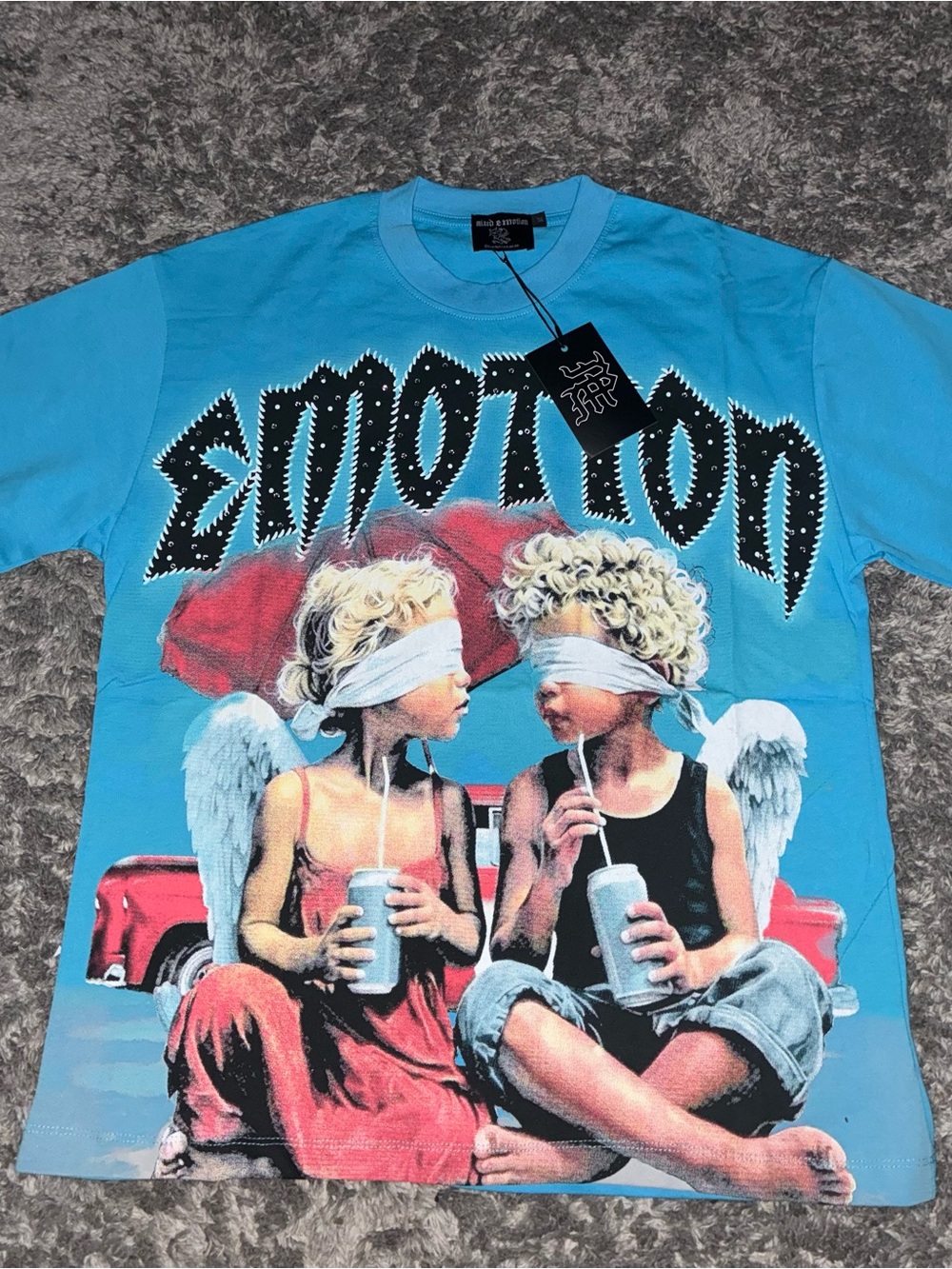 Blue Graphic Tee with Angel Print